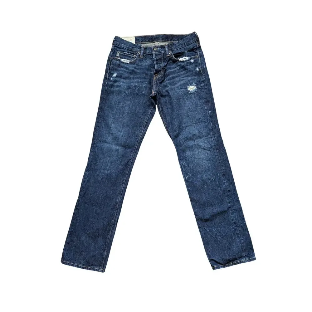 Abercrombie & Fitch Slim Straight Jeans Mens 31/32 Blue Hide button Fly Cotton